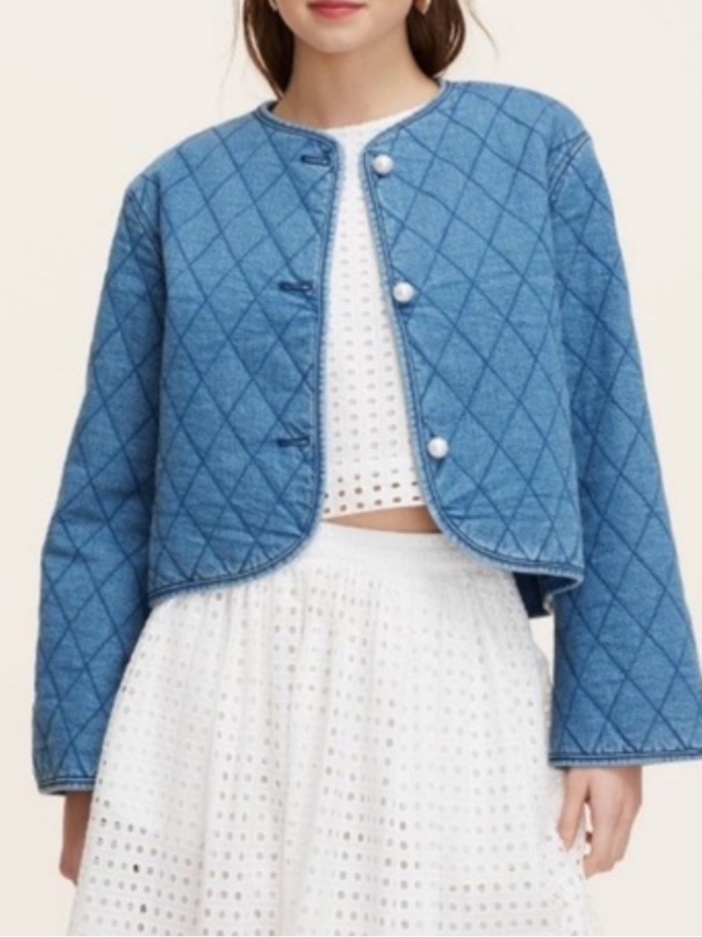 kate spade Quilted Light Blue Cropped Denim Jacket